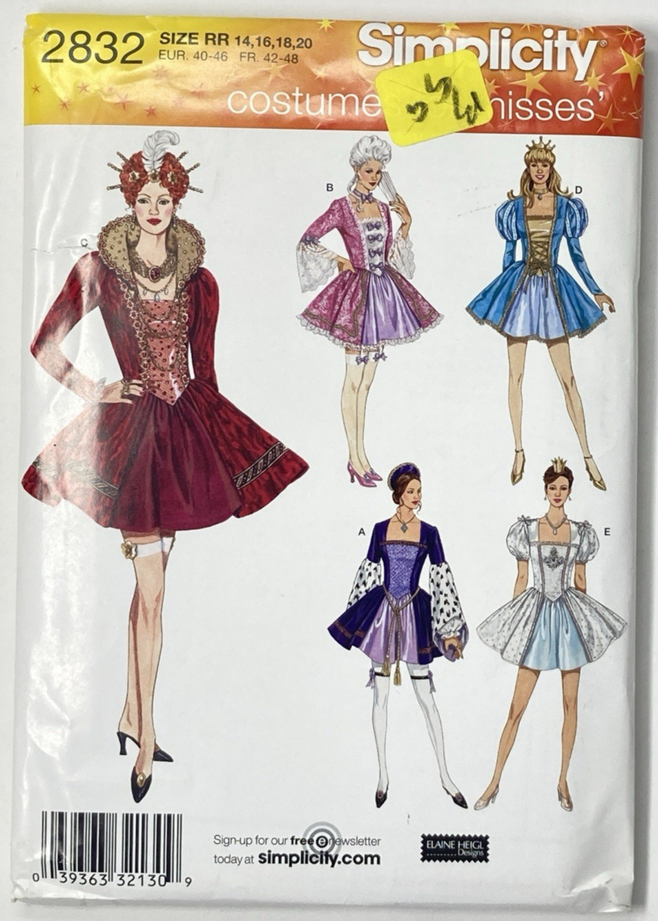 Simplicity Sewing Pattern 2832 Fantasy Costume Royal Princess Dress 14-20 Uncut